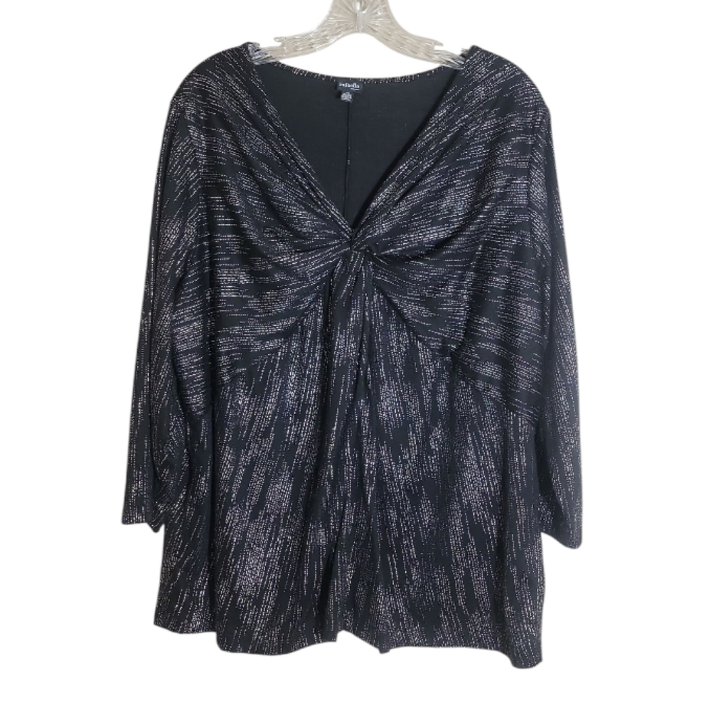 Rafaella women's plus size 3X black silver sparkle twist front v neck top